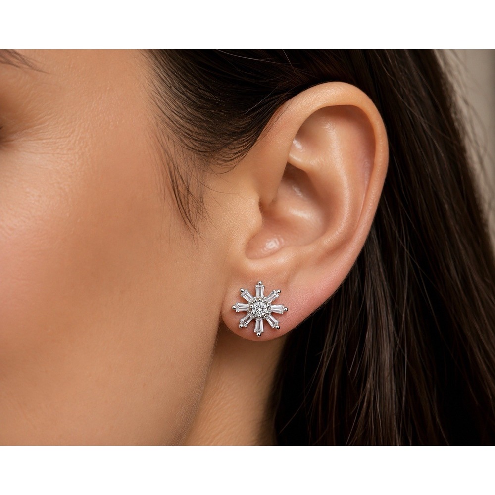 NEW 925 Sterling Silver CZ Starburst Flower Stud Earrings 9mm MSRP $50